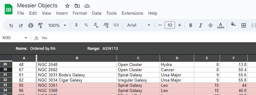 Messier Spreadsheet