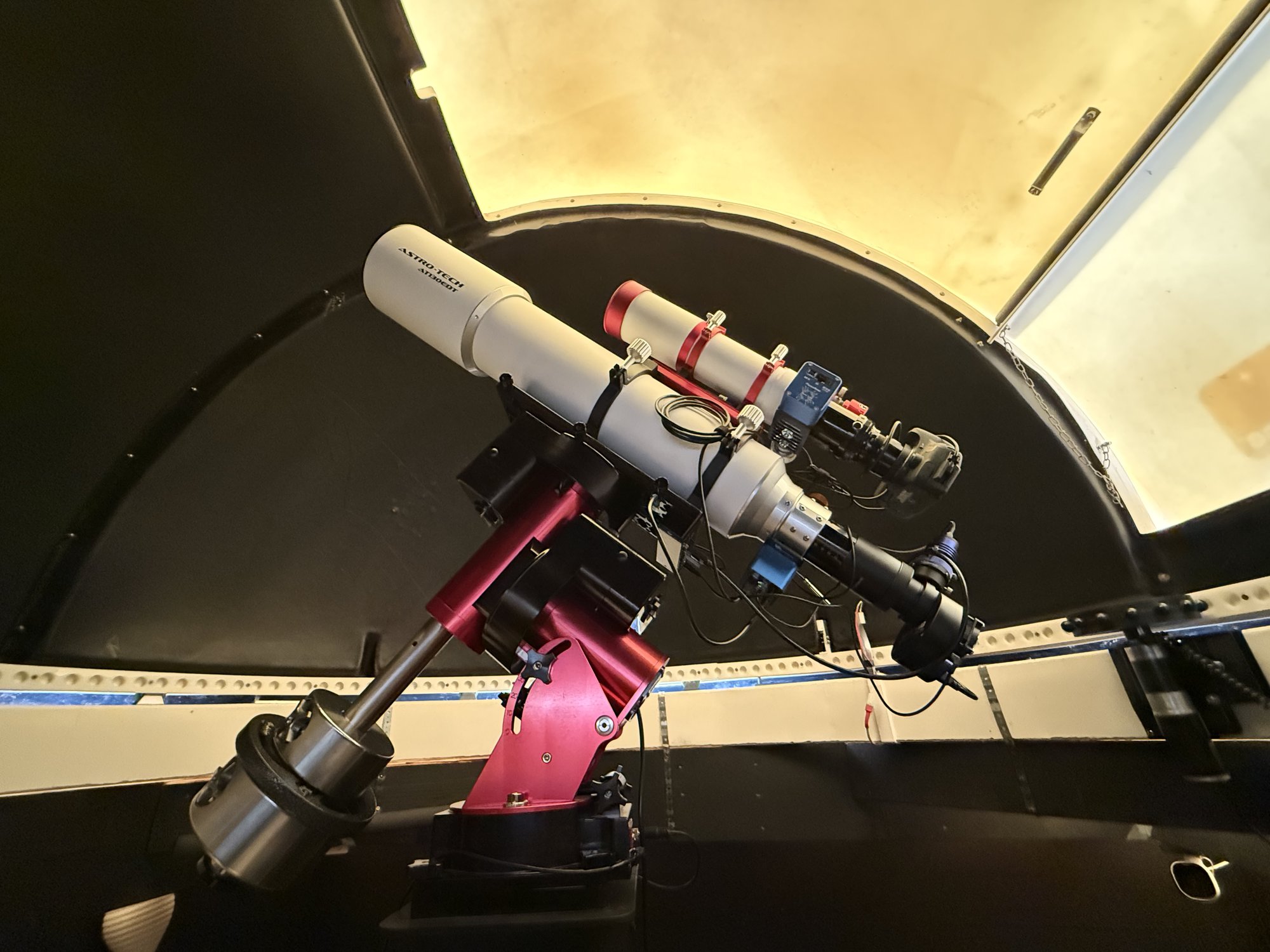 The refractor mounted on the Paramount MyT inside the dome, shutter closed